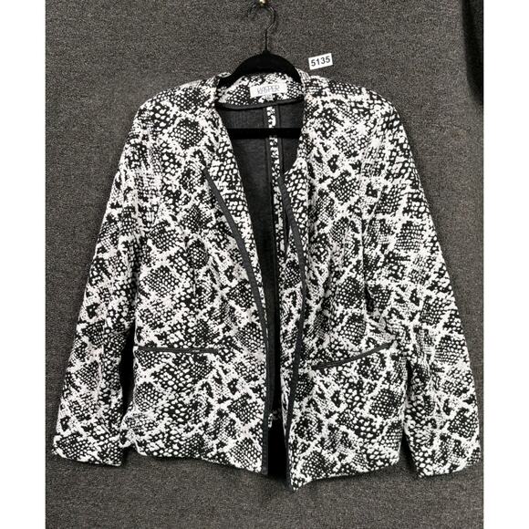 Kasper Open Front Blazer Jacket Womens Size 18W Black White Snake Print Office - Picture 1 of 8